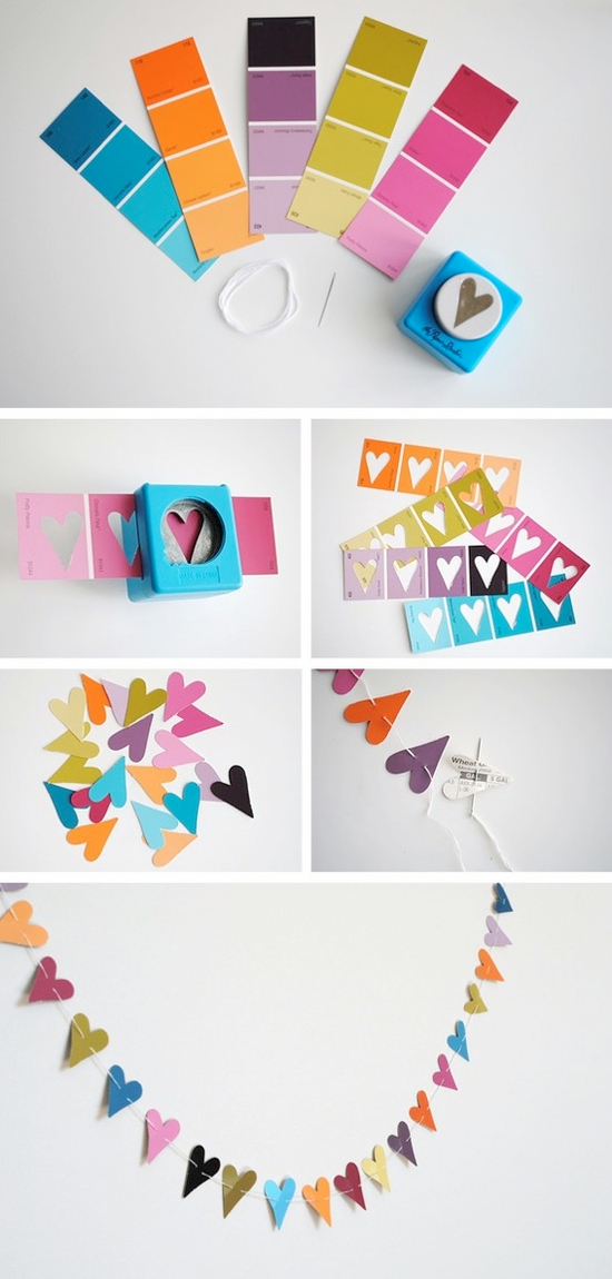 Heart Paint Chip Garland 18 Paint chip craft ideas. Why hadn't I thought of these??