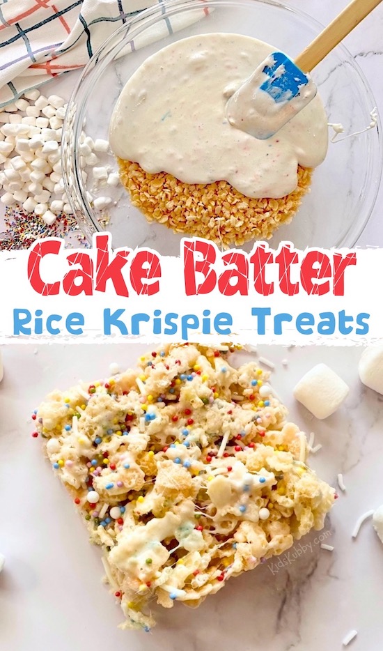 A super fun Rice Krispie Treat idea! Birthday Cake flavored with sprinkles and cake mix. 