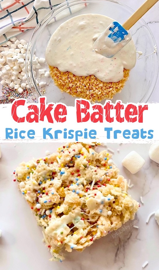 A super fun Rice Krispie Treat idea! Birthday Cake flavored with sprinkles and cake mix.