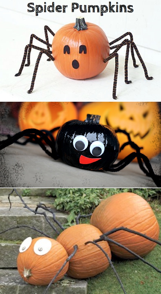 Looking for fun and easy DIY no carve pumpkin decorating ideas? There are so many easy ways to dress them up with paint, markers, glitter, pipe cleaners and more! Great for indoor and outdoor use. Lots of funny and creative ideas for Halloween and Thanksgiving. Easy enough for kids, teens and adults to make. Everything from pretty and glamorous to crazy and spooky. Definitely a cheap way to decorate for fall! Keeps the kids busy, too. #halloween #pumpkindecorating #fall #kidskubby