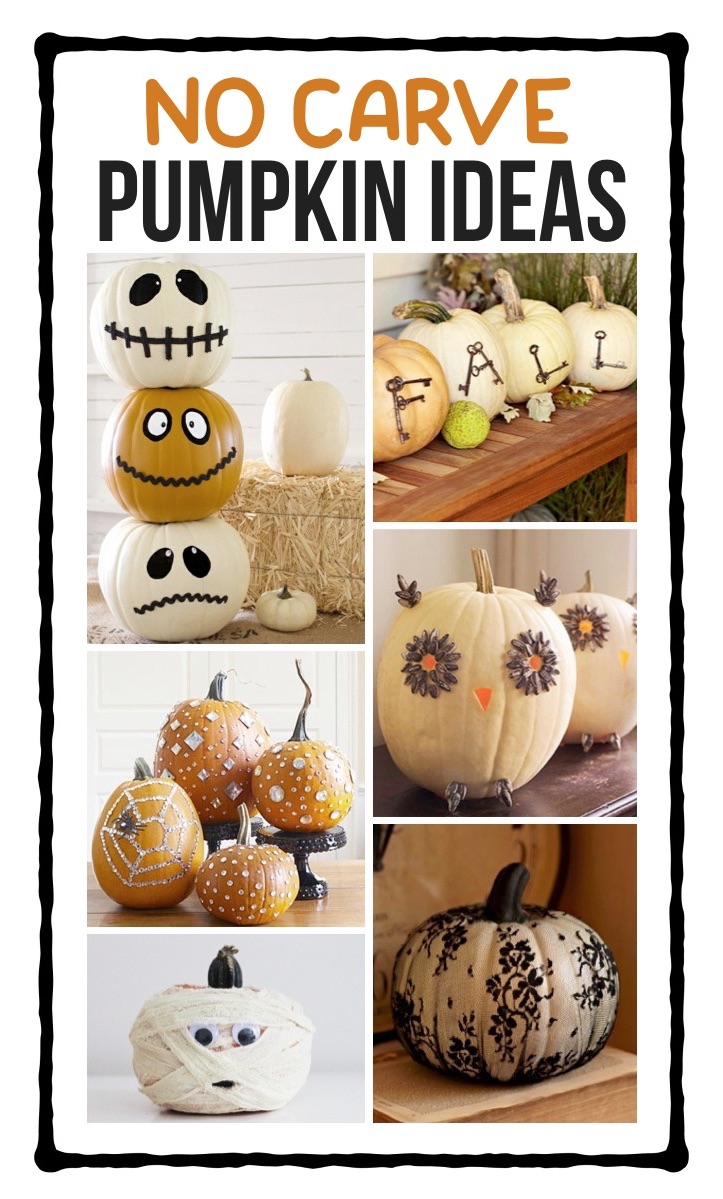 No Carve Pumpkin Ideas For Kids To Make. Looking for easy pumpkin decorating ideas that require no carving? Check out these simple and creative ways to decorate a pumpkins with paint, stencils, stickers, lace and more! Lots of Halloween pumpkin ideas for kids, teens and adults to make. Everything from funny and cute to beautiful and glamorous for fall decor. Make cute animals like a cat or scary Halloween characters like a witch or mummy.