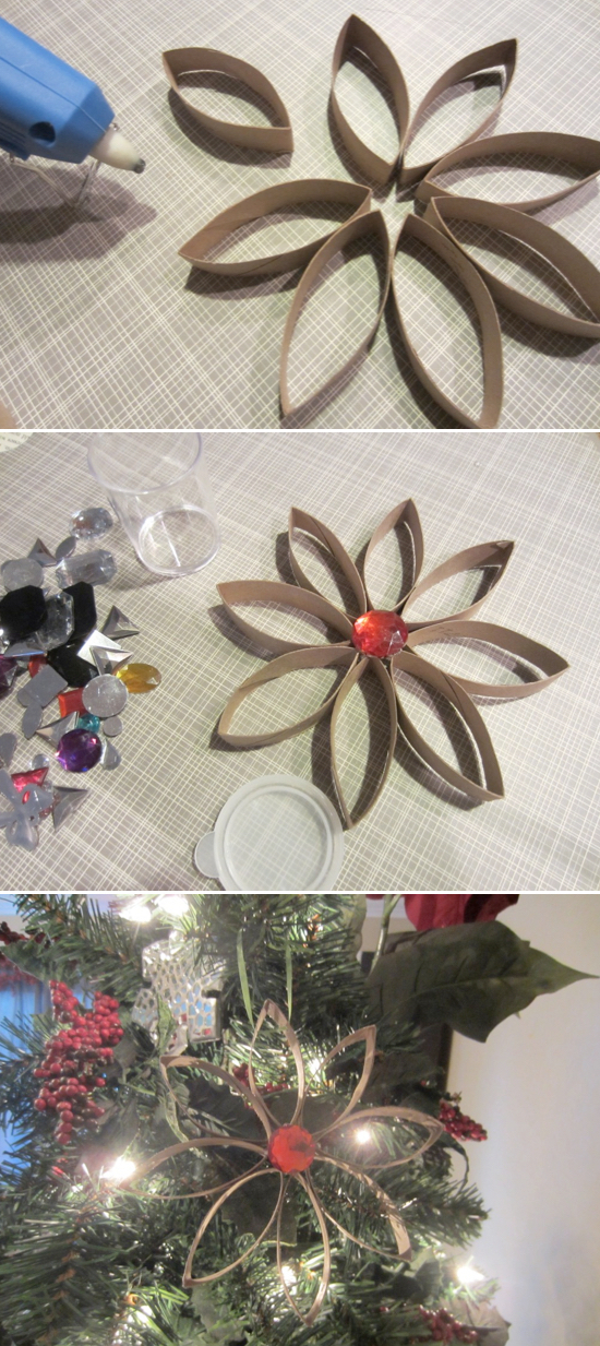 DIY Christmas ornaments made out of toilet paper rolls! A cheap and easy craft for kids and adults. 