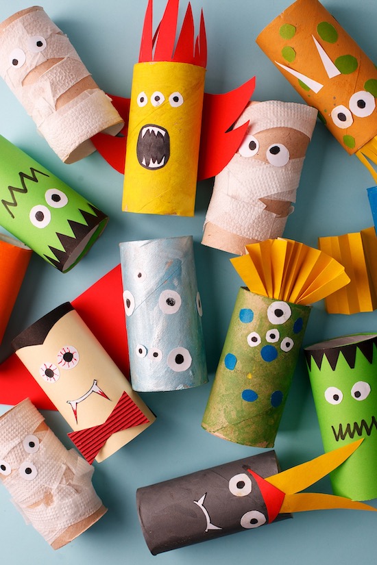 Halloween toilet paper roll crafts. Monsters, mummies, and vampires.