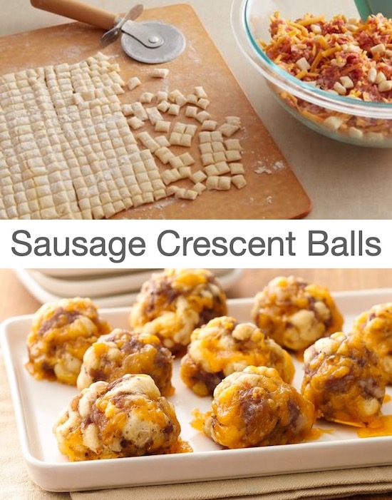 A fun twist on sausage balls with added pieces of crescent dough.