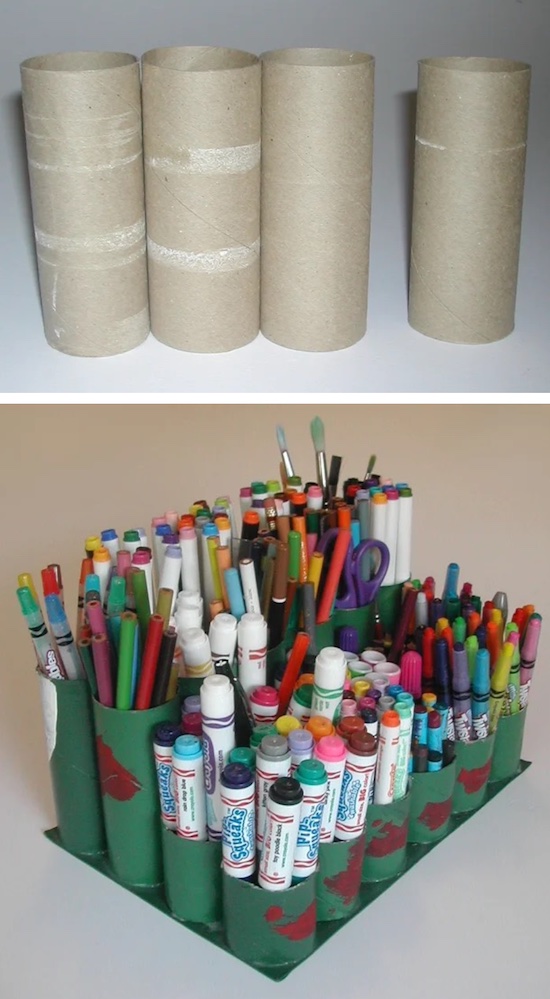 DIY Toilet Paper Roll Organizer | A cheap and easy way to organize pens, markers and pencils! This toilet paper roll craft is actually useful. 