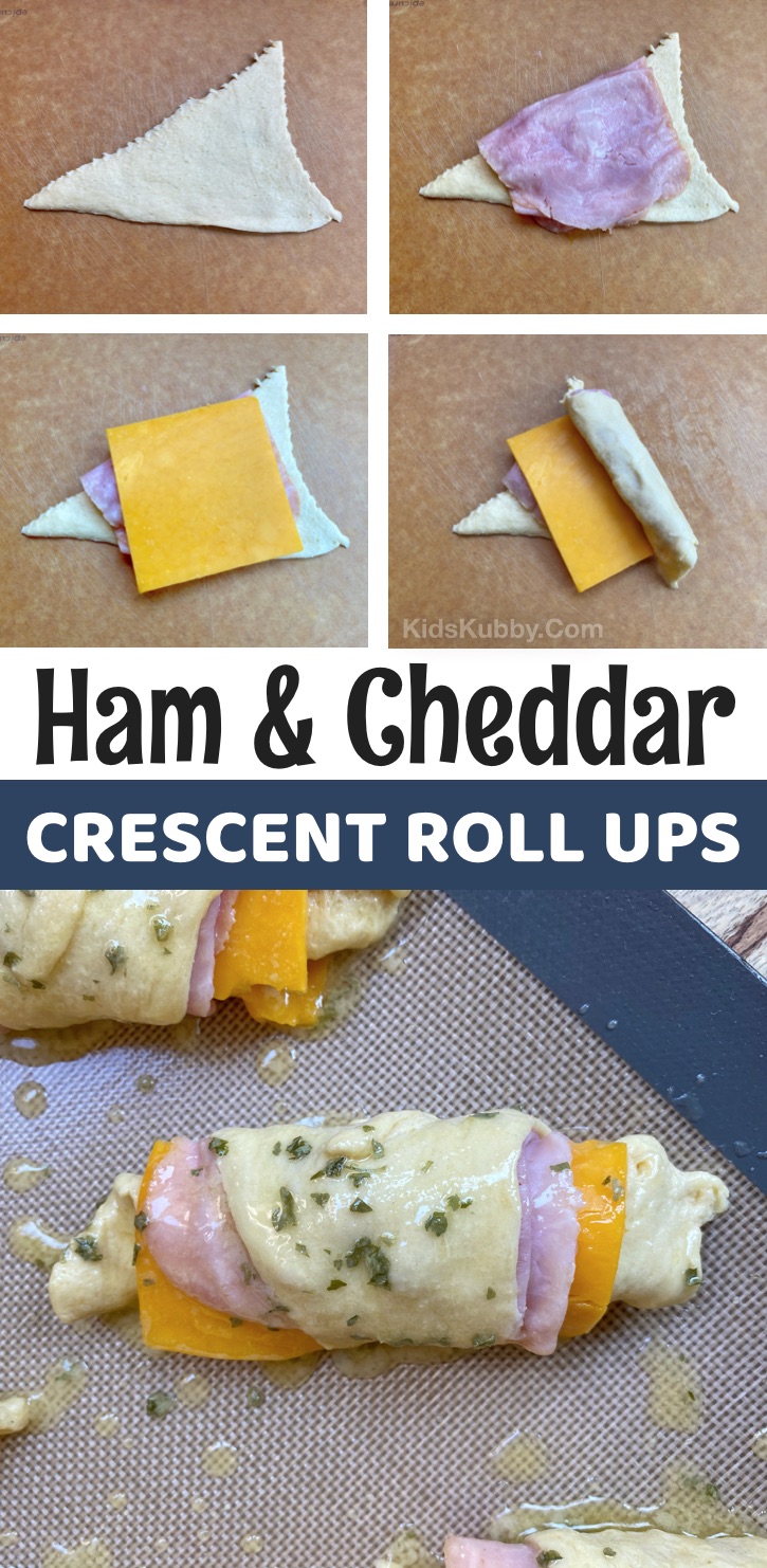 Ham & Cheese Crescent Dough Roll Ups -- A super simple lunch idea for kids at home or school! Your picky eaters will love this quick and easy lunch recipe! Easy enough for teens to make themselves with just a few cheap ingredients. #lunchideas #kids #kidskubby #Pillsbury 