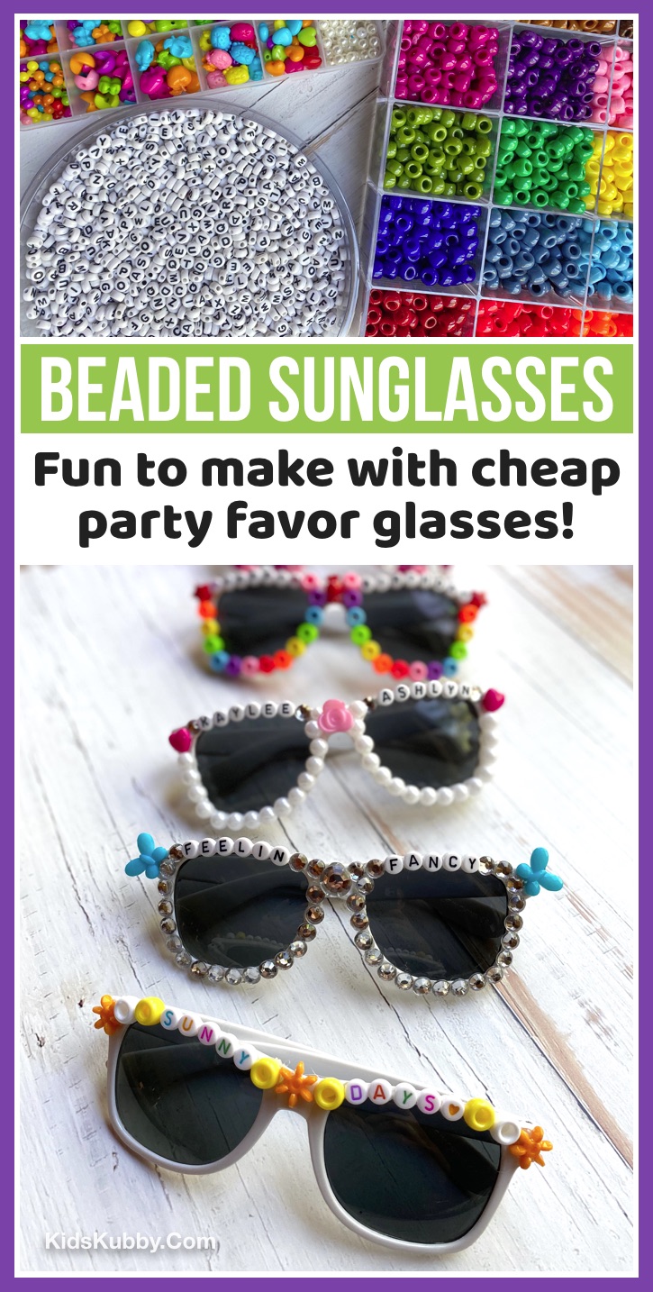 These DIY beaded sunglasses are so fun and easy to make with alphabet and pony beads! Design them in different fun colors. Cute idea for selfies, instagram pics and parties. Teens and older kids will love this creative boredom buster. Just use a hot glue gun to adhere the beads. You can buy a party pack of sunglasses on Amazon for super cheap. Also a fun idea for parties or small get-togethers with friends. Fun Activities For Teenagers To Do At Home Over The Summer -- #kidskubby #funideas