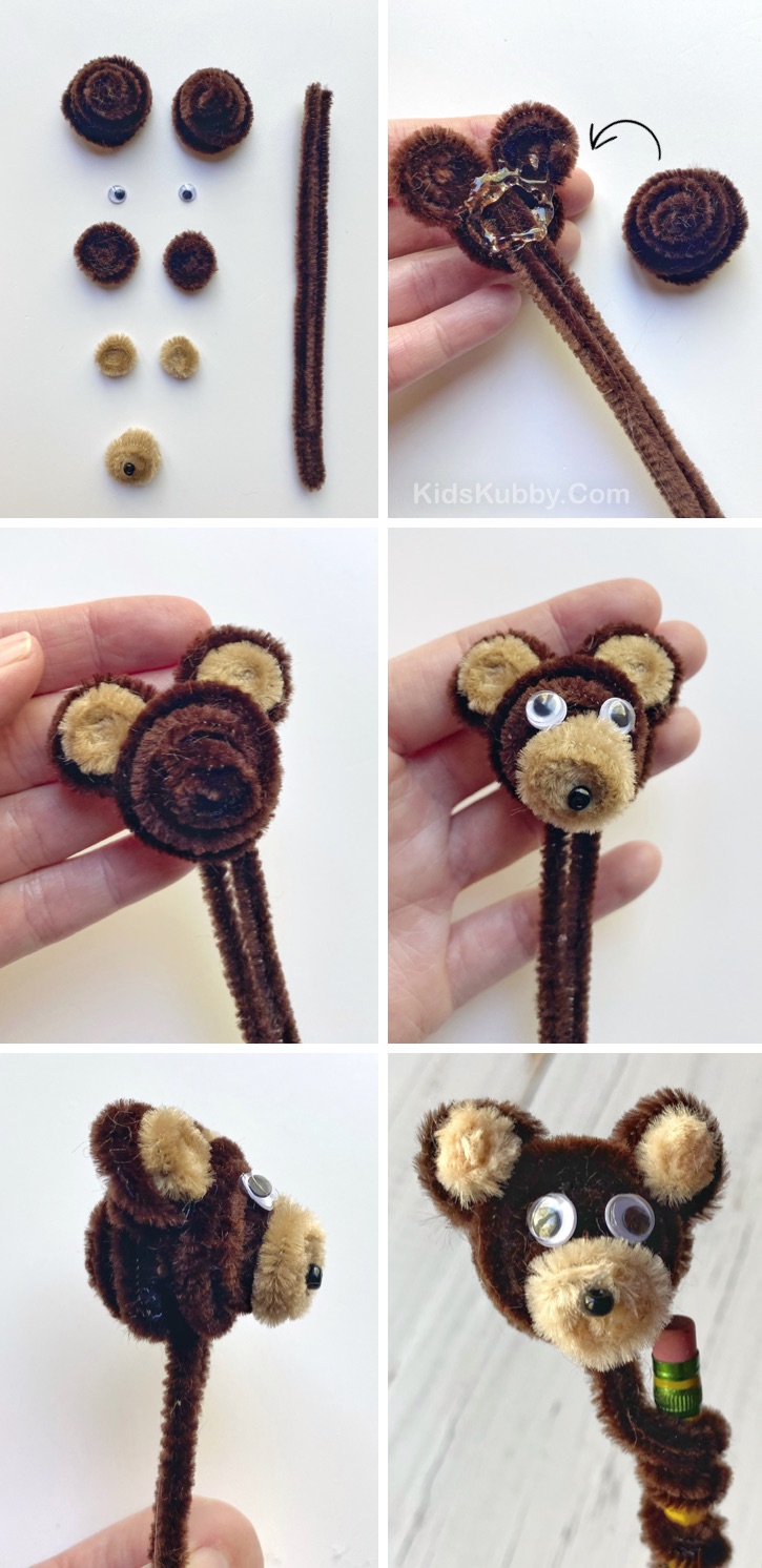 DIY Pipe Cleaner Animals Tutorial -- How to make pipe cleaner animals! This adorable teddy bear is easy to make and is really cute as a pencil topper. A fun craft for kids to make when bored at home, especially older kids and teenagers. #kidskubby #craftsforkids