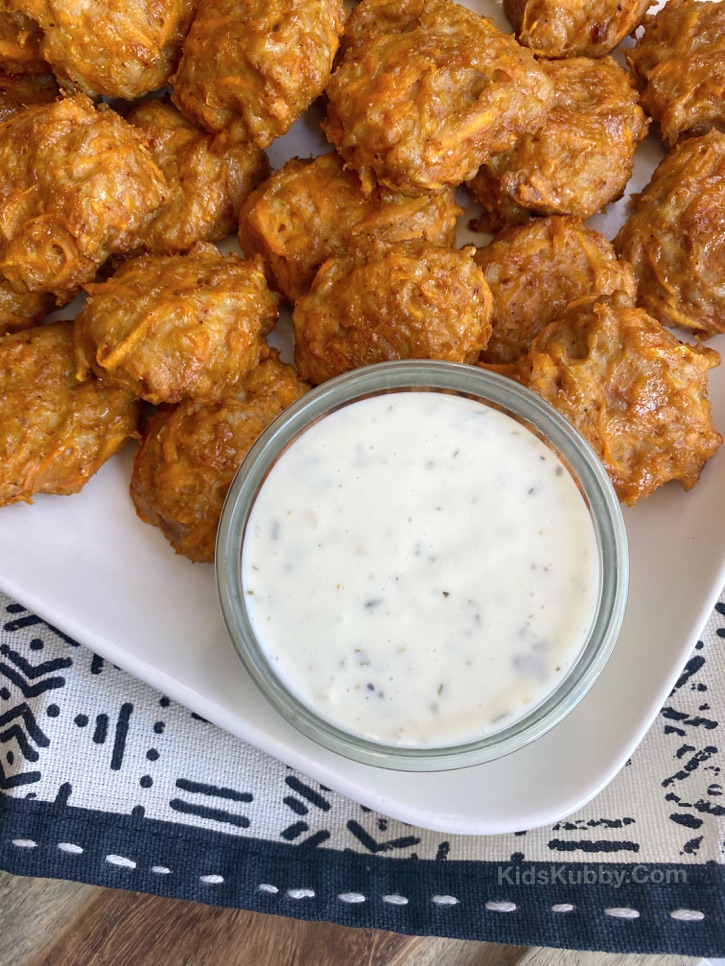 Easy Healthy Baked Sweet Potato Chicken Nuggets -- A great lunch or dinner recipe for kids! My picky eaters love these sheet pan chicken nuggets. Plus they are healthy and paleo friendly. 