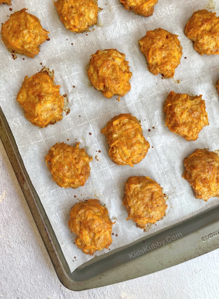 Baked Sweet Potato Chicken Nuggets -- A super quick and easy healthy lunch or dinner recipe for kids! My picky eaters love them. Plus they are paleo friendly and cheap to make.