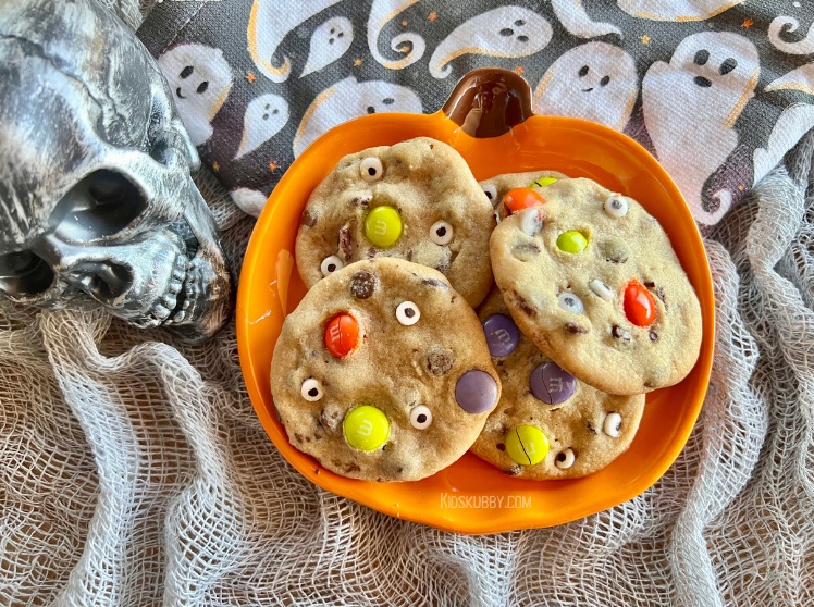 Finished cookies with M&Ms and google eyes