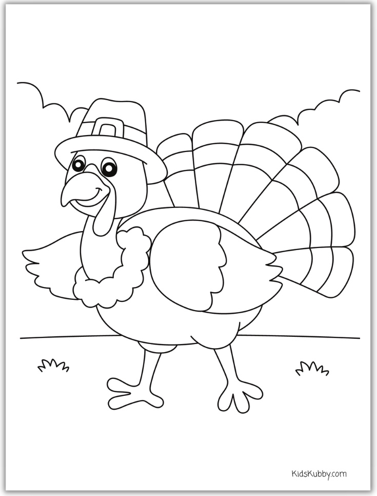 Easy and fun turkey coloring page for kids. Free to download and print. Perfect thanksgiving activity for all ages. 