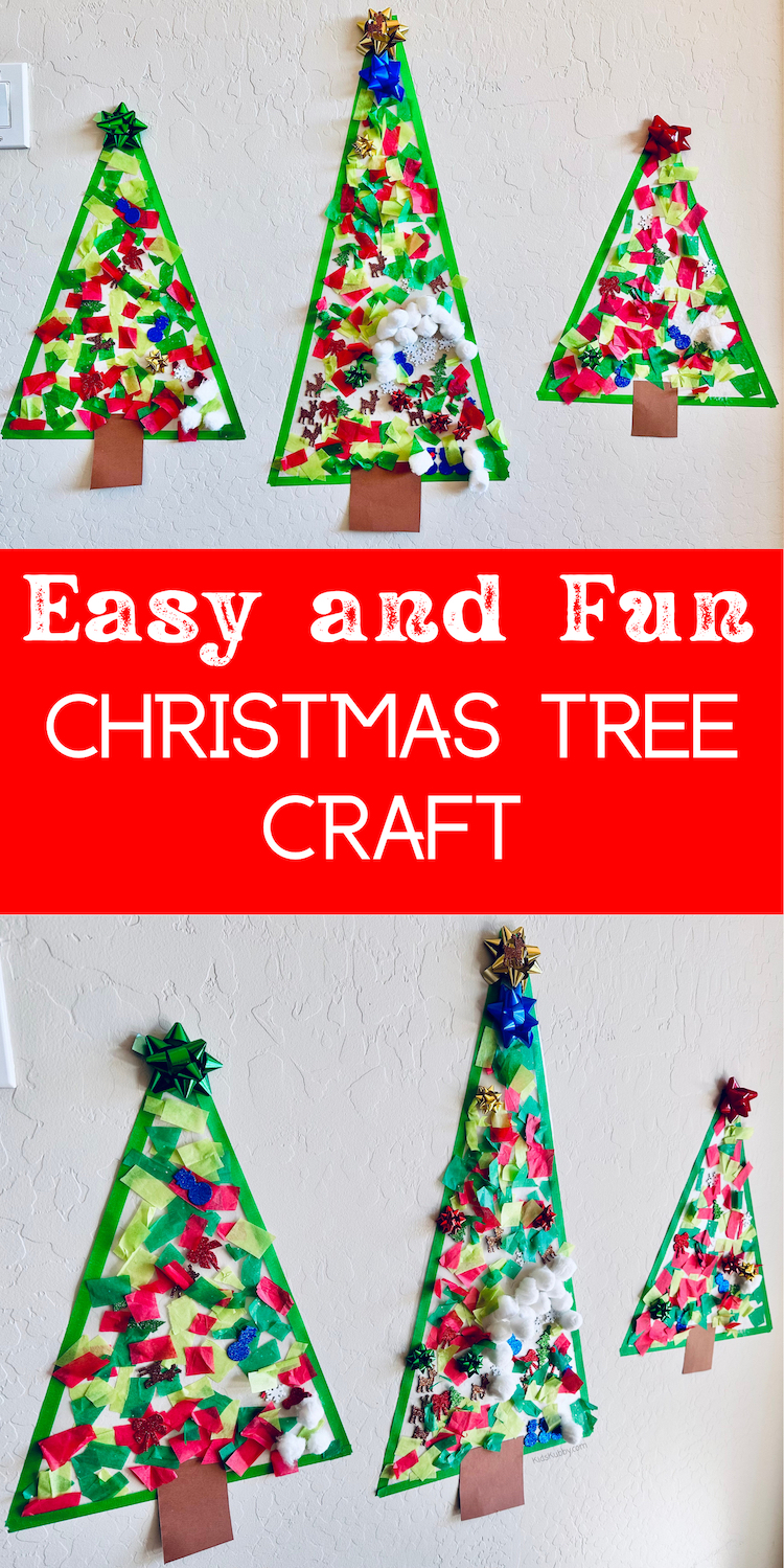 Are you looking for a fun and simple Christmas craft – this contact paper Christmas tree craft is so easy for preschoolers. They will love creating a Christmas tree all on their own and decorating the house with it! What a great art project for kids. 