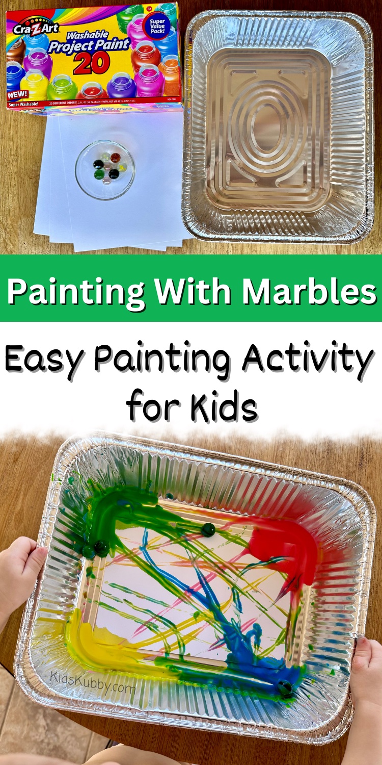 Are you looking for a fun indoor activity for your kids – try Marble Painting! This fun and easy to set up activity uses marbles to paint beautiful pictures. My kids had the best time creating these works of art. See how I made this marble painting activity more challenging for older kids. Full tutorial available on KidsKubby!