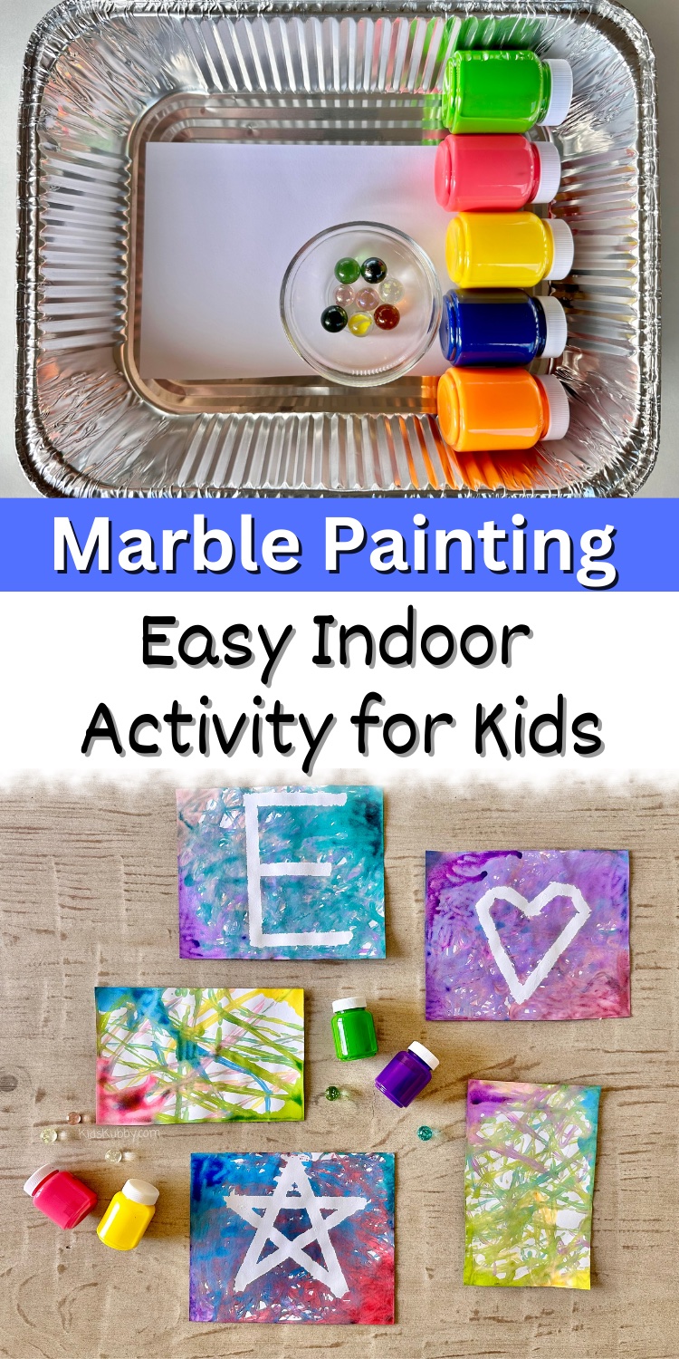 Are you looking for a fun classroom painting activity for your preschoolers? Try Marble Painting! This painting activity for kids is great because it’s relatively mess free and it keeps young kids engaged in the activity for a long time. All you need is a few simple dollar store supplies, and your preschoolers will be able to make beautiful paintings using just marbles. Try this marble painting craft today!