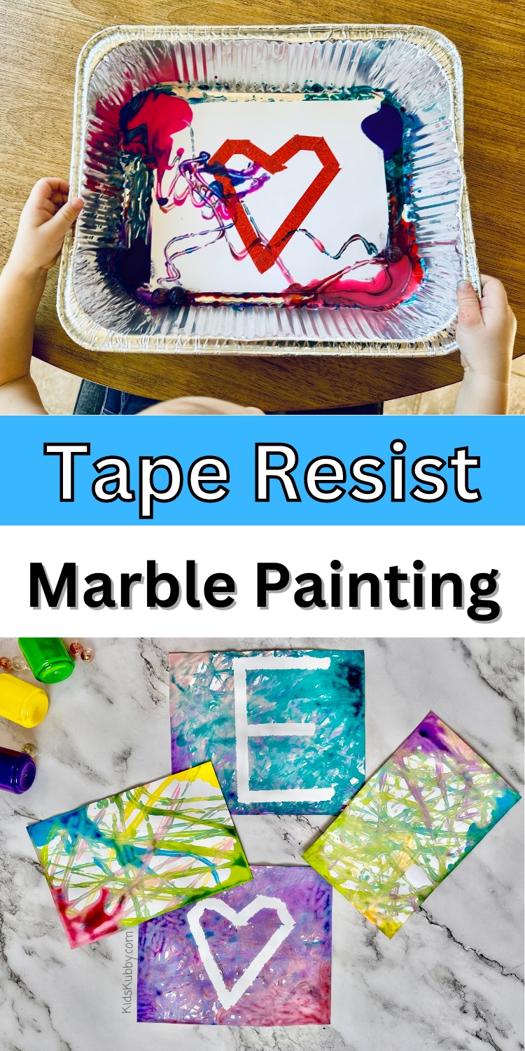 Looking for a fun DIY indoor activity for kids this winter – Try marble painting. This is the perfect craft for toddlers who love to paint. All you need is a few simple supplies, and your kids are going to be able to create a beautiful painting with little to no mess! How great is that?! Painting with marbles is easy to set up and clean up only take seconds. See what happens when we add tape to this kid’s craft. Find out all the details on KidsKubby.com