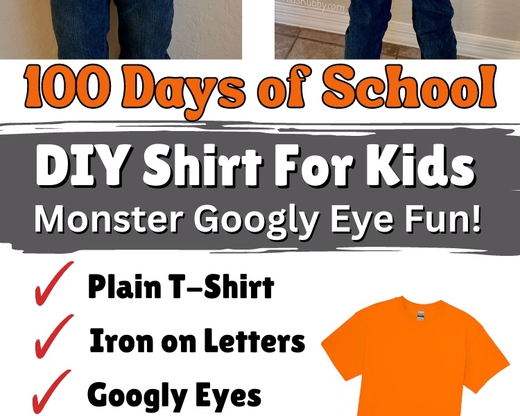 Are you looking for a school dress up day idea for the 100th day of school? This 100 days of school shirt with monster eyes is the cutest DIY shirt idea ever! Simple and cheap, this googly eye shirt is easy and fun to make with your kids. Start with any color plain t-shirt (I like to get mine at Michaels or Hobby Lobby), Draw a monster outline with sharpie, add 100 googly eyes and iron on some letters and you’ve got the best DIY 100 Days of school shirt for your kids!