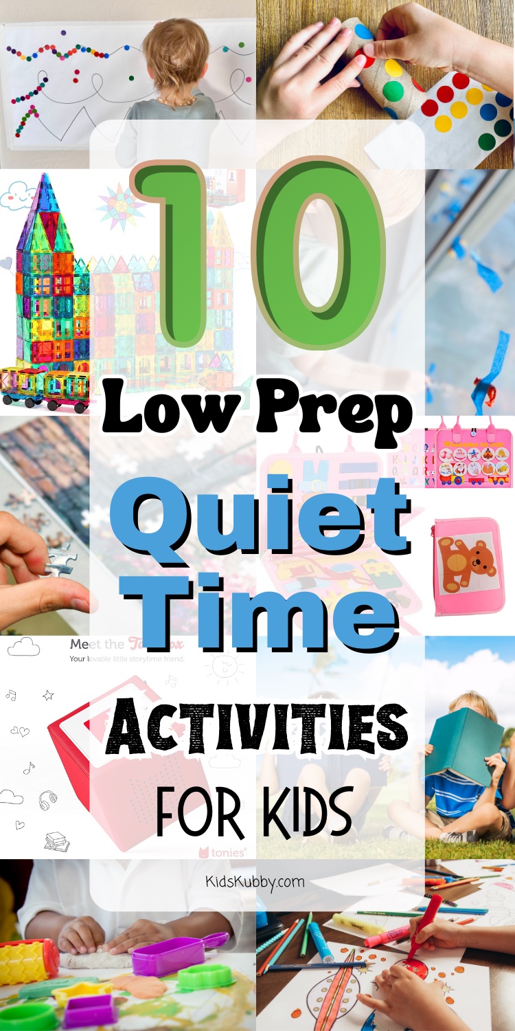 Are you looking for a few fun quiet time activities for your kids? Here is a list of 10+ mess free low prep quiet time activities that are perfect for preschoolers. Stopping nap time can be very scary for us parents but these simple quiet time activities can still give you a few minutes of silence in the middle of your day! Most of these activities don’t take any preparation at all and your kids are guaranteed to love them! Check out these simple, low prep quiet time activities to tackle quiet time today! 