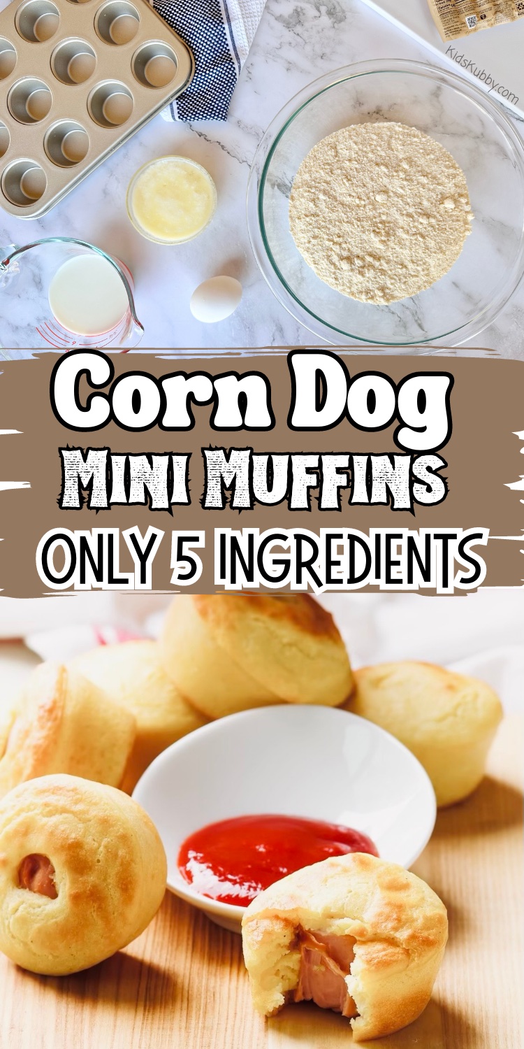 Easy and quick healthy dinner idea for busy parents. Kids love mini corn dog muffins. Pair with a veggie for an easy school night meal. 