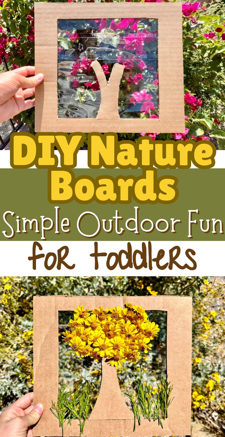 Are you looking for a simple outdoor activity for toddlers? Try making a nature board for your toddler to explore the outdoors. I love this craft because it helps little ones get engaged in nature. You can make this a learning activity by teaching your toddler the names of all the flowers and leaves that you find on this fun outdoor adventure. 