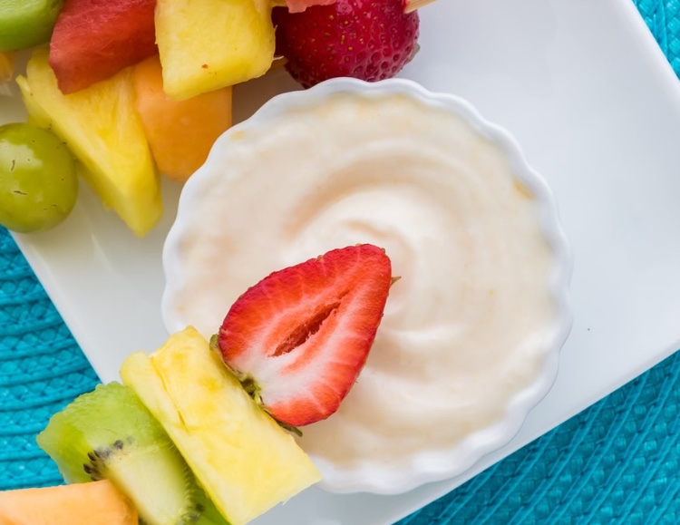 If you're looking for a yummy and healthy snack, this Cream Cheese Fruit Dip and Fruit Skewers are the perfect choice. This is a fun and healthy way to get key nutrients into your picky eaters plus fruit skewers are just so fun. Let your kids pick their favorite fruits, cut them into chunks, and slide on a wooden skewer. Then dip in the most delicious cream cheese fruit dip that you've ever tasted.