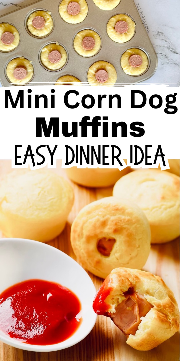 Are you looking for an easy dinner idea? These Mini Corn Dog Muffins are perfect for kids and are so easy to put together on a busy school night. Try making these ahead of time and popping them in your air fryer to reheat. Pair with your kids favorite veggies and you have the easiest week night dinner ever! This recipe is sure to be a hit with your whole family. 