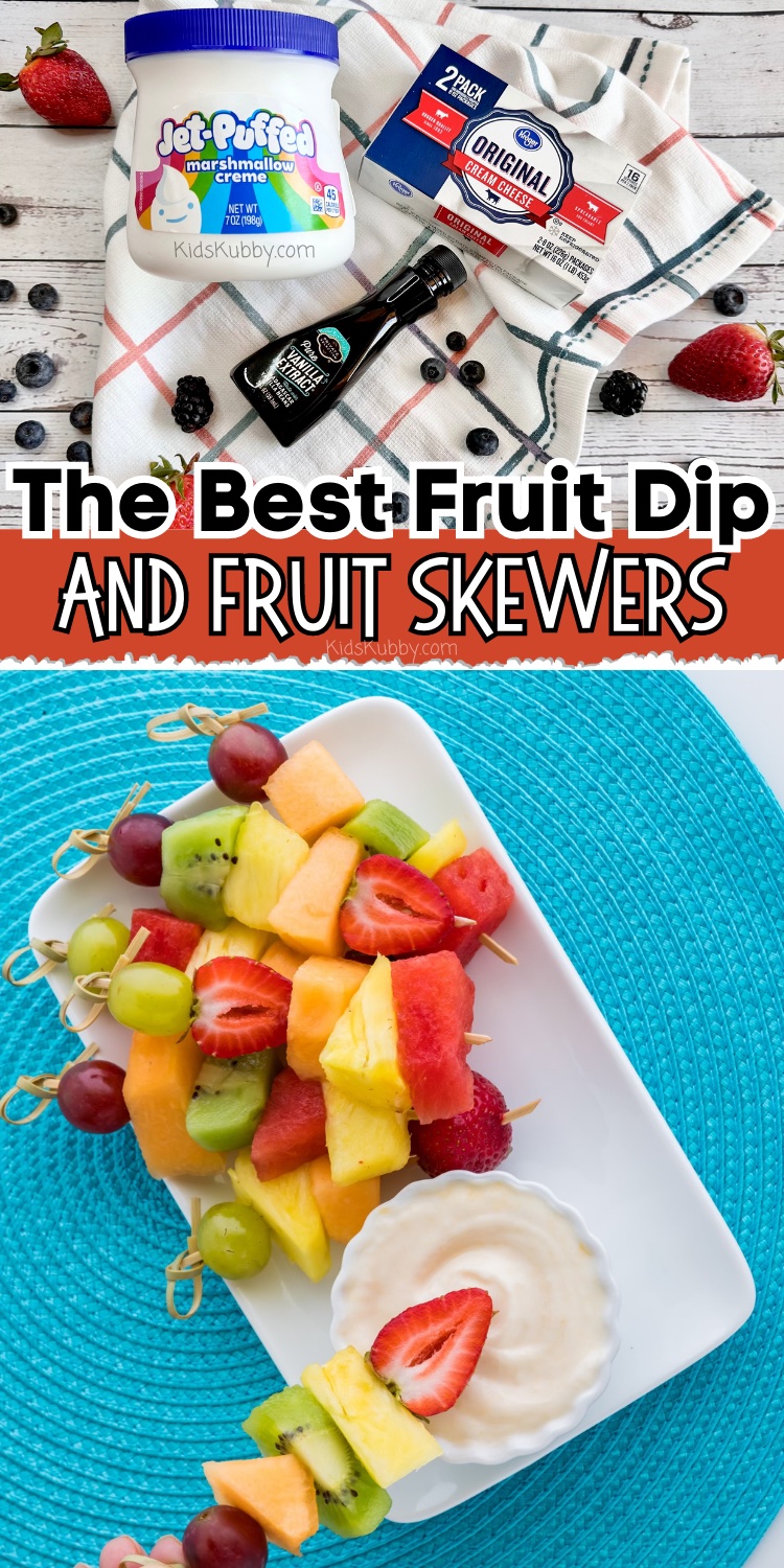 Are you looking for the perfect snack time recipe for your kids? Try making fruit skewers and cream cheese fruit dip. When I tell you this snack is always a hit in my house, it’s an understatement. My kids absolutely love making their own fruit skewers with their favorite fruits. Combine the fruit skewers with this to die for fruit dip and you have a hit snack on your hands. Trust me when I say you MUST try this snack recipe ASAP!