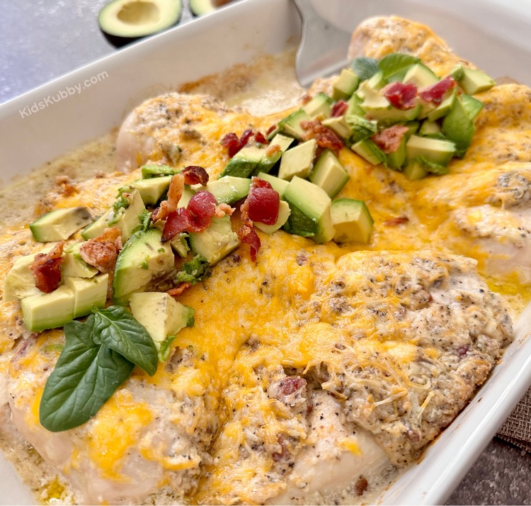 Looking for quick, easy and healthy dinner recipes for the family? Even your picky eaters will love this simple baked ranch chicken dish! It's made with just a handful of cheap ingredients that are a breeze to throw together on busy weeknights. This one dish meal will soon be a family favorite.