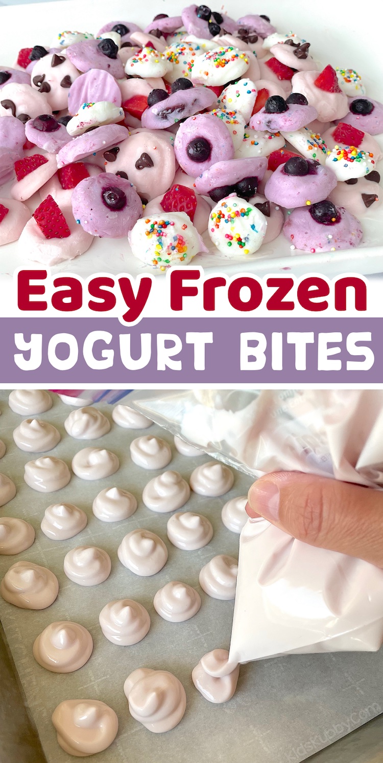 Frozen Yogurt Melts | These little bites of yogurt and so easy to make in your freezer! Just freeze blobs of yogurt to turn yogurt into finger food. A delicious treat for kids of all ages! They are perfect for toddlers and little hands, but older kids and teens love them too. This is such a great idea for busy moms with kids who are always looking for something sweet to eat. A much healthier option!