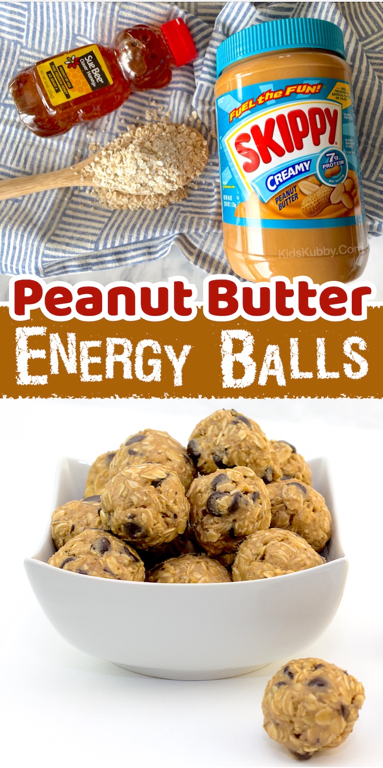 The Best Energy Balls Recipe made with peanut butter, oats, honey, ground flaxseed, and chocolate chips. Your picky kids are going to love this fun and easy no bake snack! We especially love them for sports practice and long car drives because they are the perfect finger food for on the go. 