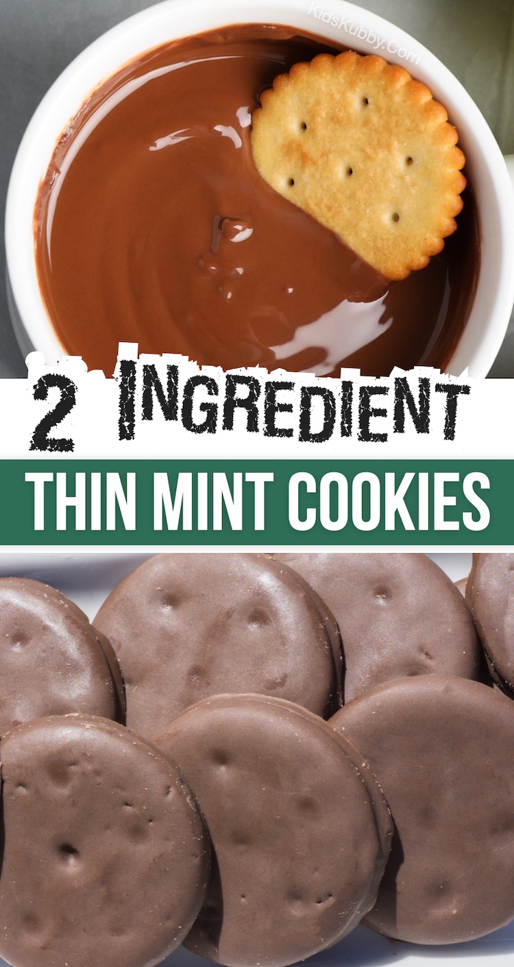 Are you looking for fun treats to make at home with your kids? You've got to try these copycat thin mint cookies! Just 2 ingredients required and no baking. Ritz crackers and Andes chocolate mints. My family loves making sweet treats together because it a fun activity to do with kids, and at the end you end up with something delicious to eat! These are probably the easiest cookies you'll ever make, and totally addicting! 
