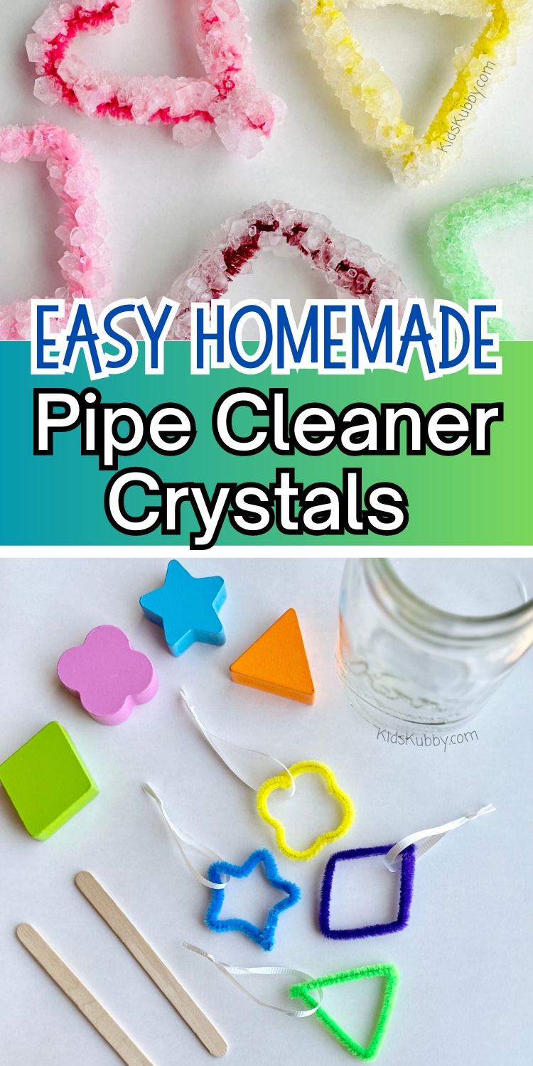 How to make the best homemade borax crystals ever! These crystals are easy to make, harden nicely when dry and are fun for all ages. Use pipe cleaners to make any shape you like, soak the pipe cleaner in a borax solution for a few hours and BAM you have beautiful homemade borax crystals just like that. Isn’t science fun?! My kids had so much fun making these crystals and they last forever! Try this fun kids’ activity from Kids Kubby today! 