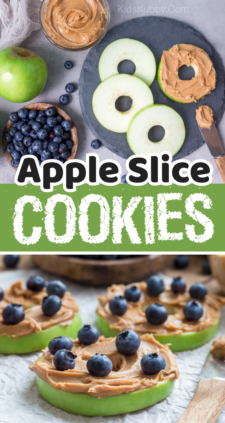 Apple Slice Cookes (or DONUTS!) Kids love this quick and easy no bake snack idea. My picky eaters gobble them up, and they like to help make them! Simply spread peanut butter onto apple slices and top with chocolate chips, raisins, nuts, etc. 