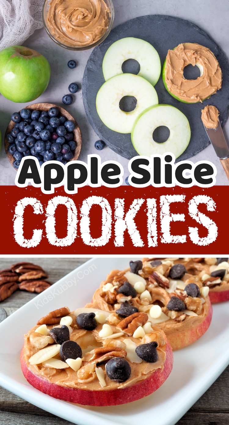 Are you looking for healthy snack ideas for kids? These apple slice cookies and quick and easy to make with no baking required! A super fun clean eating treat for kids of all ages. My preschoolers love them! They like to help with the decorating. We make them with different toppings every time. The combination of the creamy peanut butter with the crisp apple and crunchy toppings is super yummy!