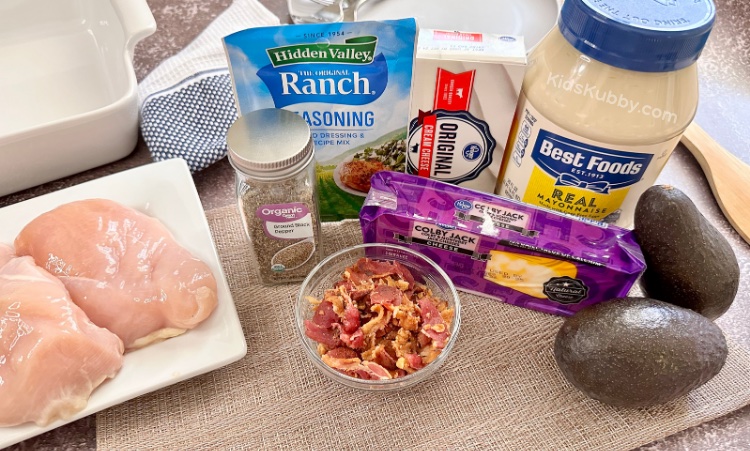 A super easy lunch or dinner idea for your picky eaters! This budget meal is simple to make with just a few common ingredients including chicken, cream cheese, ranch seasoning, bacon, and shredded cheese. My kids go crazy for this baked chicken recipe! It’s a wonder dinner idea for busy school nights when your kids have practice or homework. Serve with a side of salad or your favorite veggies to make a complete meal for dinner.