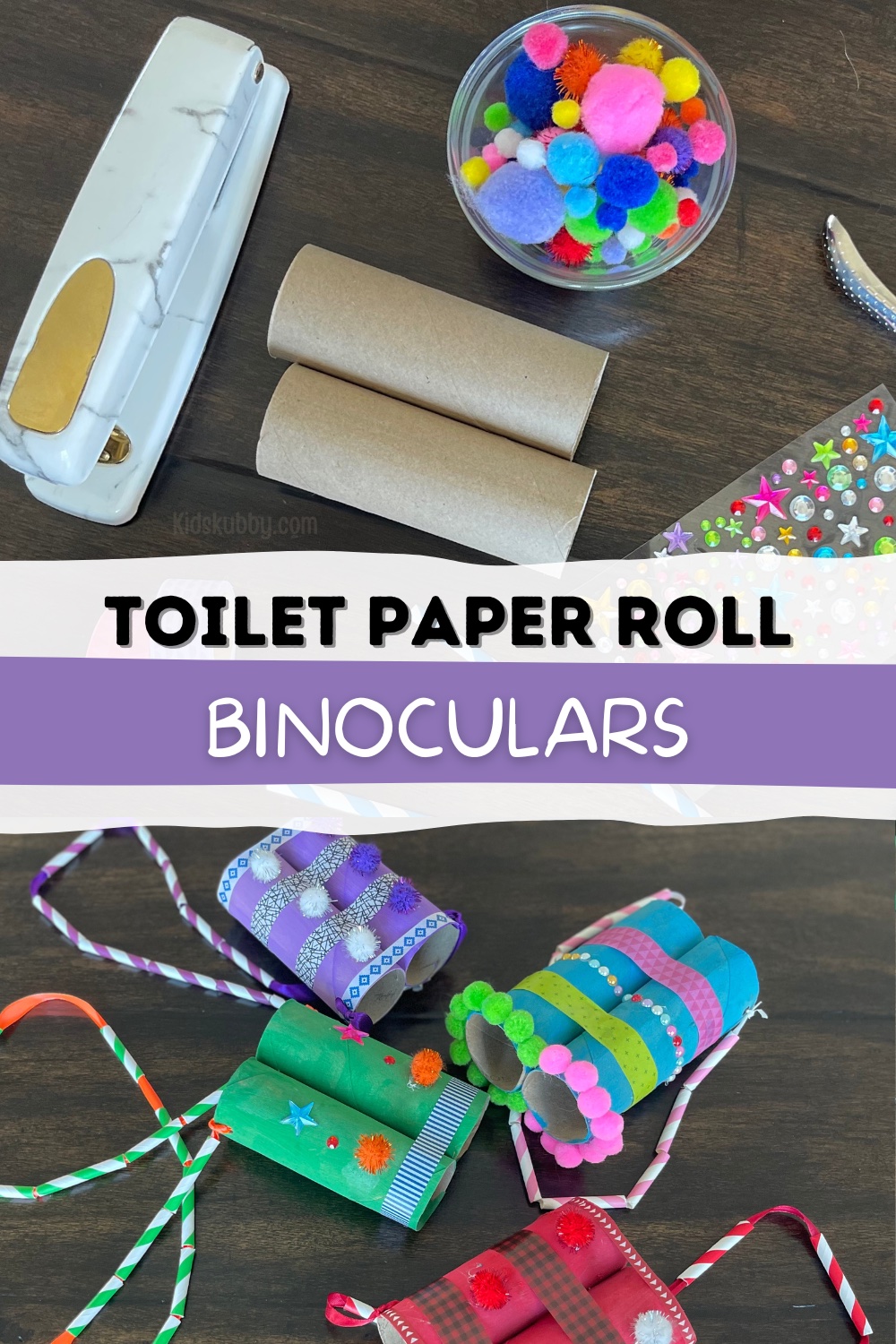 Toilet Paper Roll Binoculars craft for kids! A super fun and easy project for kids of all ages including toddlers, preschoolers and elementary age children. This budget project is so simple to make with just a few cheap supplies that you probably already have at home. 