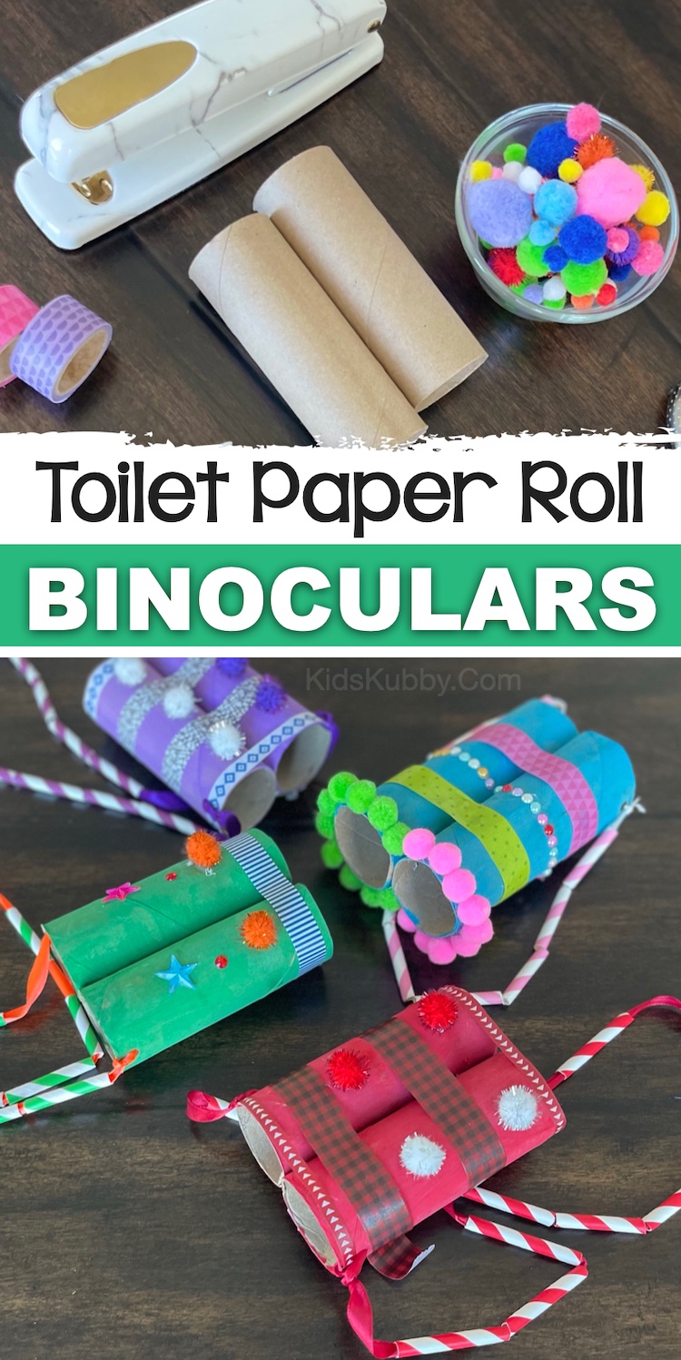 If you're looking for inexpensive crafts for kids to make, you've got to try these toilet paper roll binoculars. Your little explores are going to love this fun little project. No need to go shopping because you probably already have the supplies on hand. Cheap recycled crafts are my favorite for little kids like toddlers because there's no reason to spend a bunch of money.