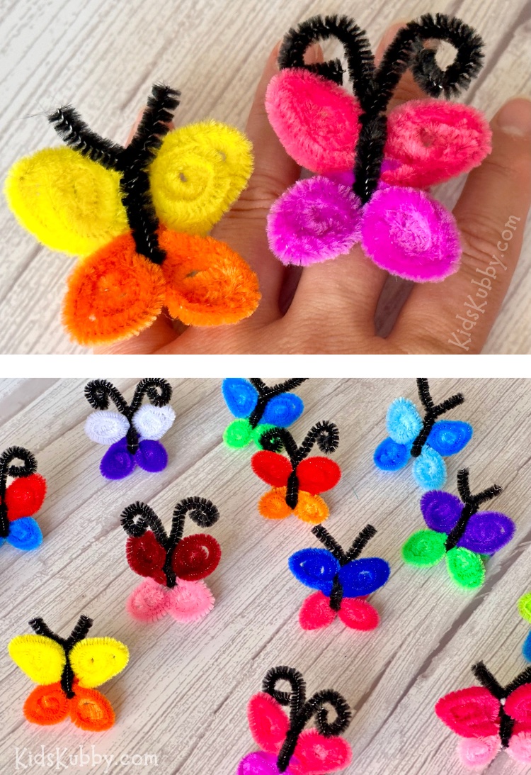 Who doesn’t love a simple butterfly craft? These pipe cleaner butterfly rings are SO easy to make with just 2 ½ pipe cleaners and a pair of scissors. In less than 5 minutes, your kids can make the cutest homemade rings ever. And the best part is the pipe cleaner craft is so budget friendly that your kids can make as many butterfly rings as they want for CHEAP! Mix and match your favorite colors to create the best pipe cleaner rings ever!