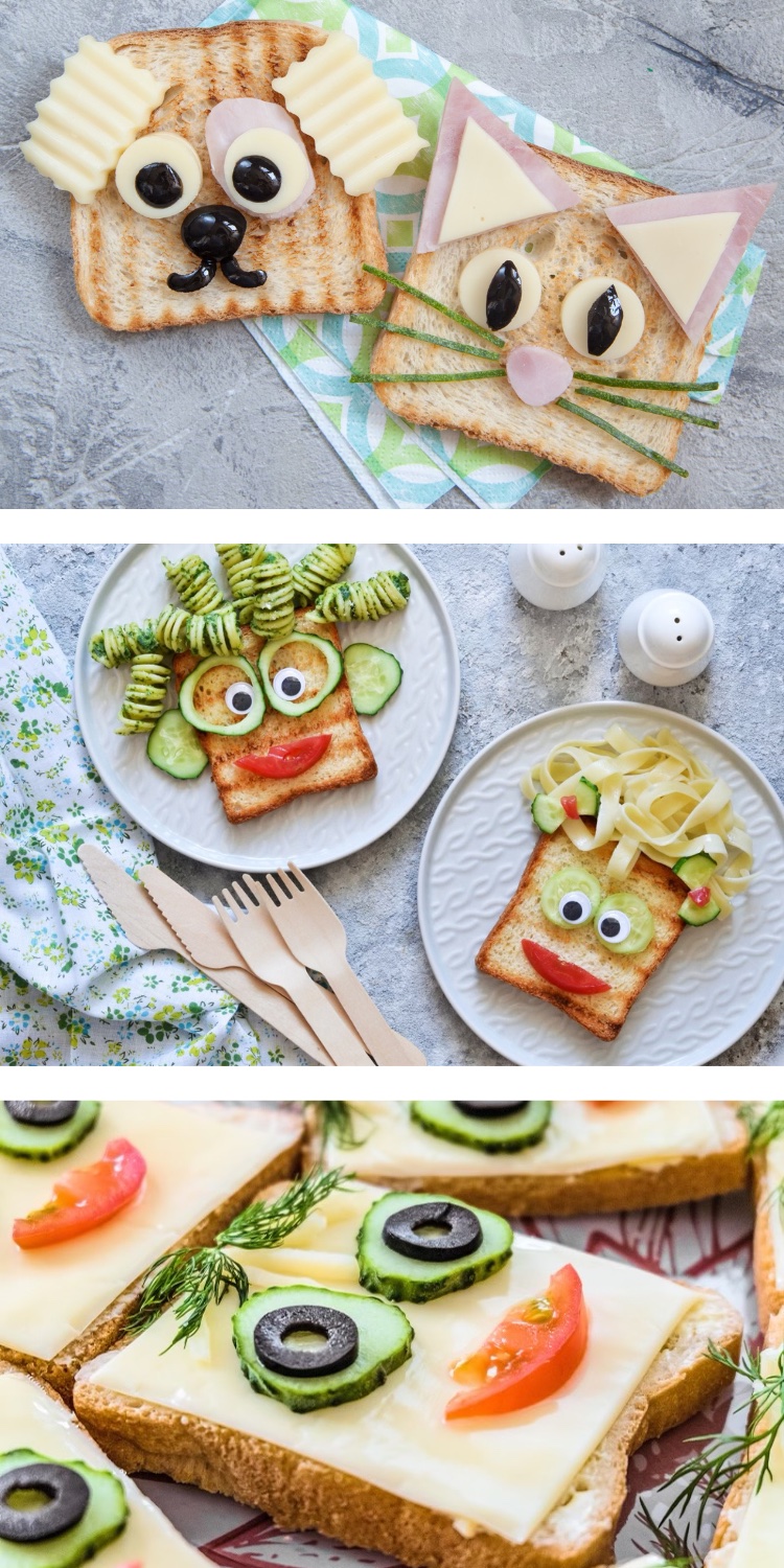 Looking for a quick and easy lunch idea for kids (and adults)! Silly animal toast is the perfect way to get kids excited to eat their lunch. Use ingredients like lunch meat, veggies, cheese, and a spread like hummus or cream cheese to make silly faced food for kids. I even like to use spiral pasta to make goofy hair. My kids always go nuts when I make silly animal toast for lunch. Give it a try today. 