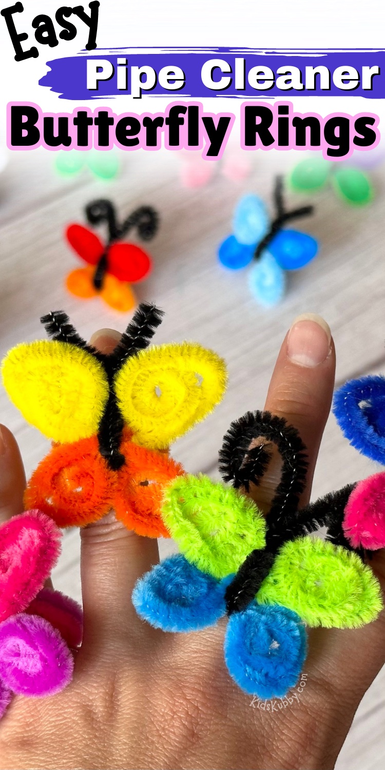 These pipe cleaner butterfly rings are SO SIMPLE to make and they’re so pretty! This is such a fun and easy kids craft idea and a super fun summer craft. All you need are a few pipe cleaners and in less than 5 minutes you can make an awesome homemade ring! Isn’t homemade jewelry the best!? Make these for sleepover or party favors. Kids are sure to go crazy over this low mess pipe cleaner craft!
