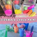 If you're looking for an inexpensive recycled art art project, you have to try this sidewalk chalk paint! It's super easy to make. The kids will enjoy helping make it!