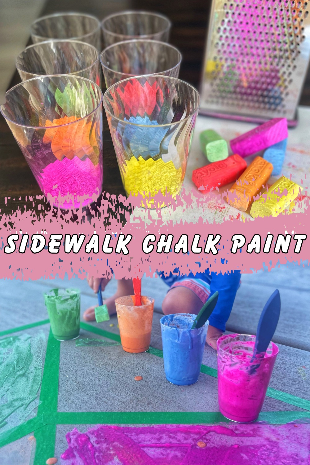 If you're looking for an inexpensive recycled art art project, you have to try this sidewalk chalk paint! It's super easy to make. The kids will enjoy helping make it!