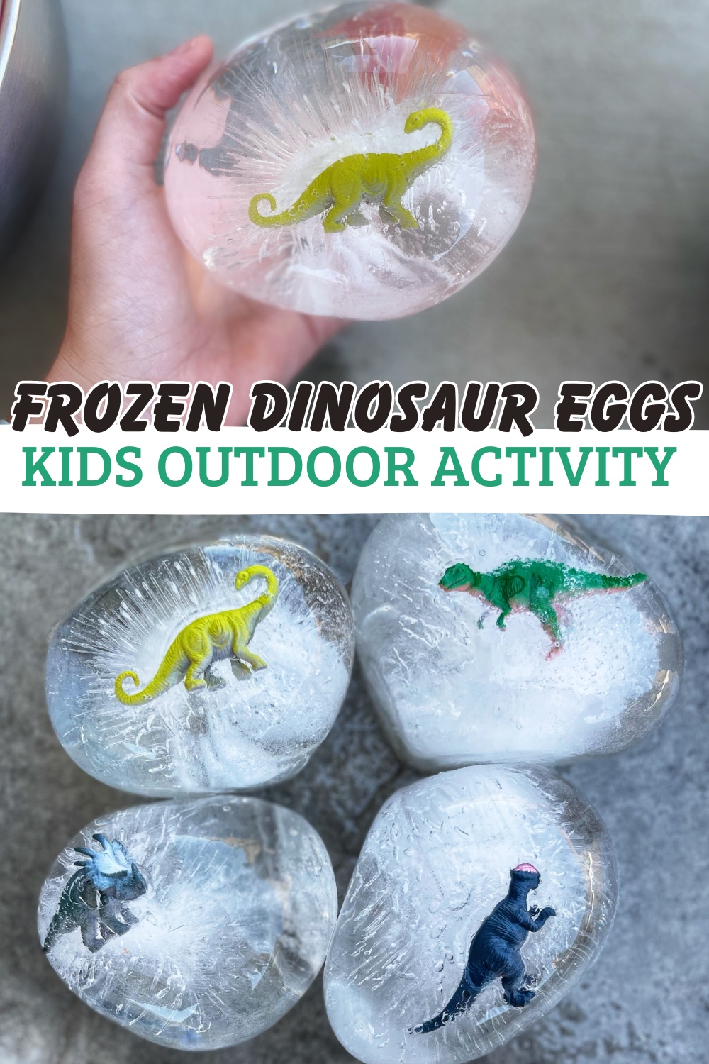 Looking for a fun outdoor sensory activity? This frozen dinosaur egg activity is perfect for sensory play and building fine motor skills.