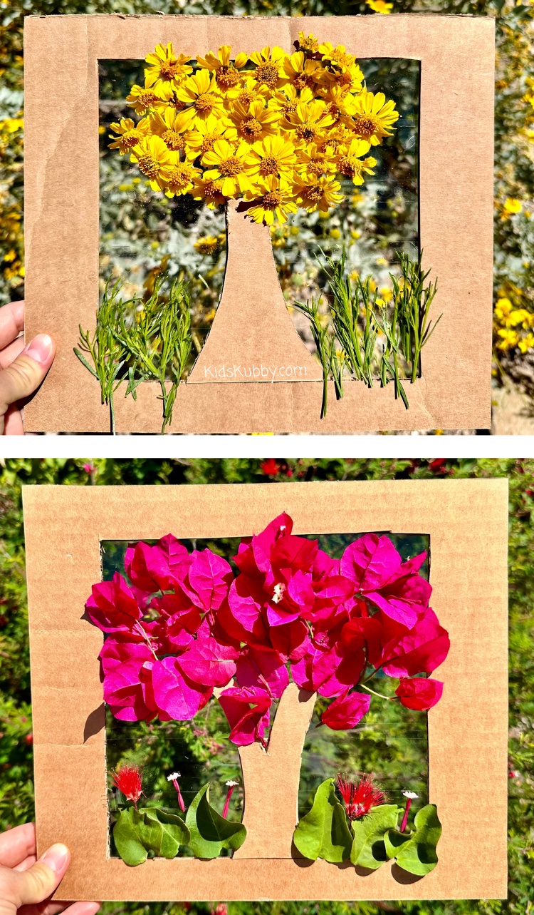 Are you looking for a cheap outdoor craft for kids – try making flower trees! This simple craft idea for kids uses only a few supplies that you probably already have around your house. Let your kids explore the outdoors and find different flower/leaf combinations to make the prettiest recycled art.
