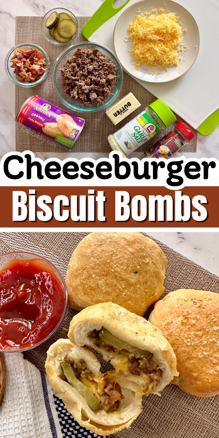 Are you looking for a quick and easy dinner idea for busy week nights? These yummy cheeseburger biscuit bombs are so simple to make and absolutely delicious! With a few simple ingredients including ground beef, bacon, Pillsbury biscuits, pickles, and cheese you can make the ultimate comfort food in a matter of minutes. Your whole family is going to love this dinner recipe. Pair it with your favorite veggie or a salad to make a complete meal.