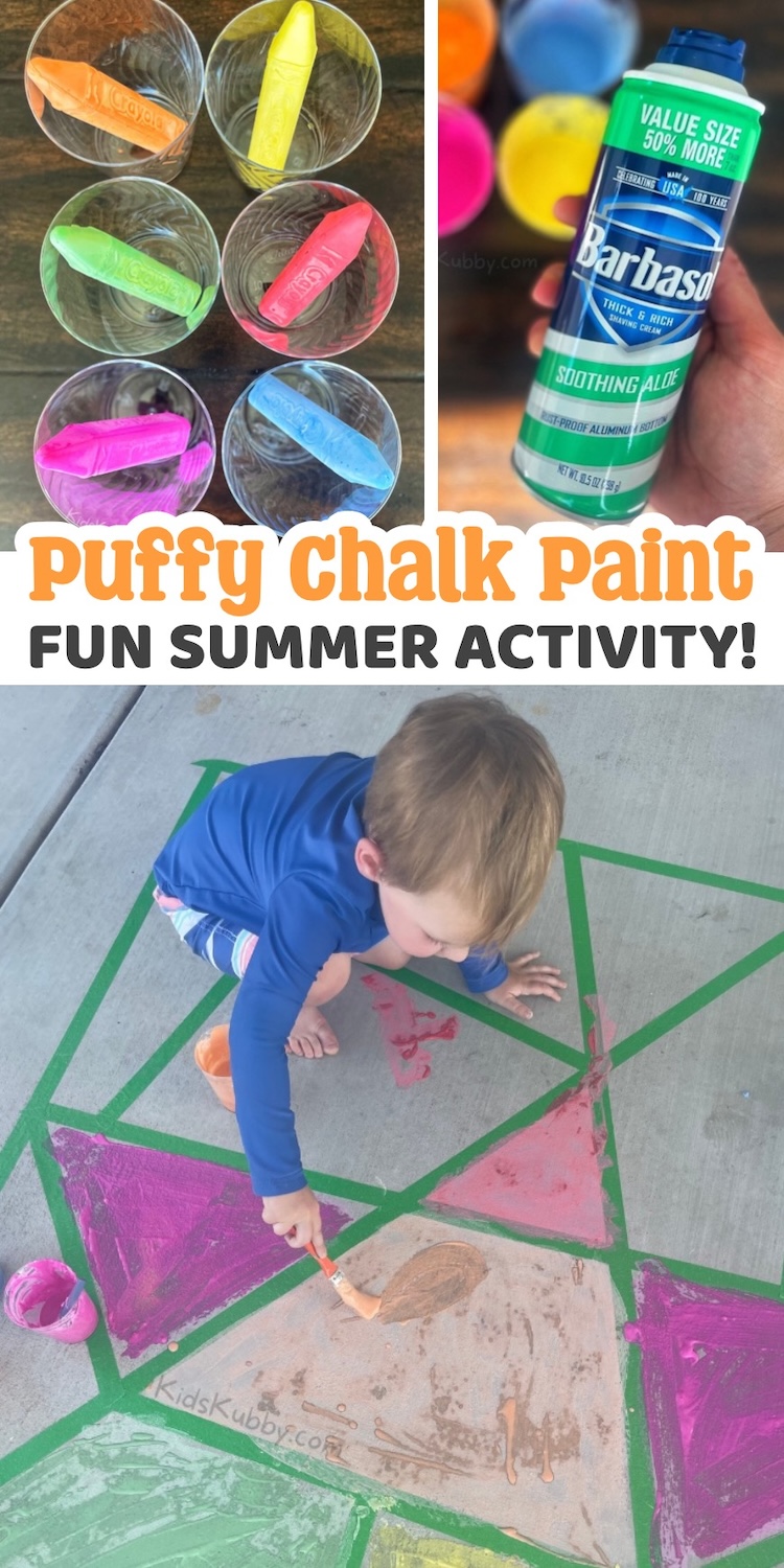 How to make sidewalk chalk paint at home with chalk and shaving cream. This fun and easy outdoor activity for toddlers and older kids is a great way to get them outdoors during the spring and summer. 
