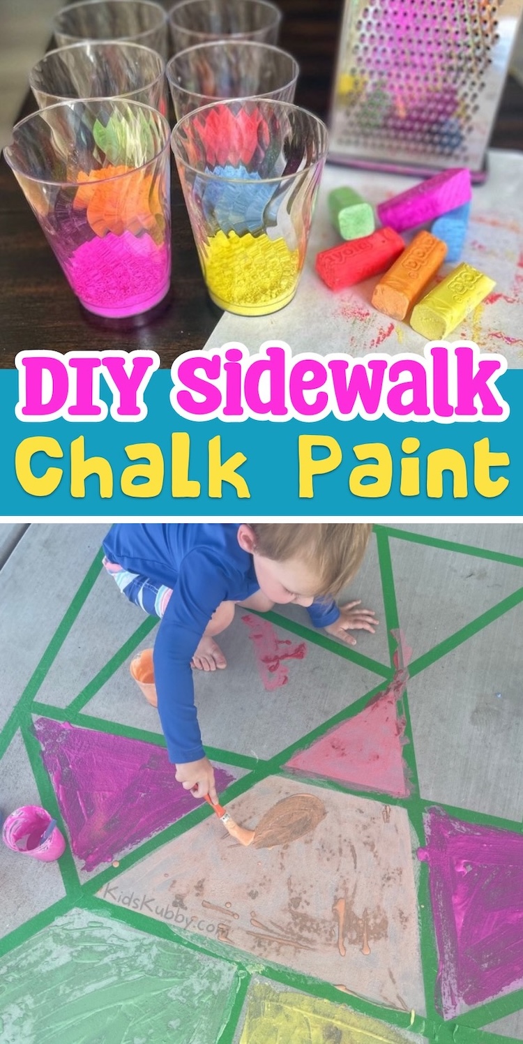 How to make DIY puffy sidewalk chalk paint at home with drawing chalk, shaving cream, flour, and water. An easy homemade recipe that makes outdoor play so much more fun!