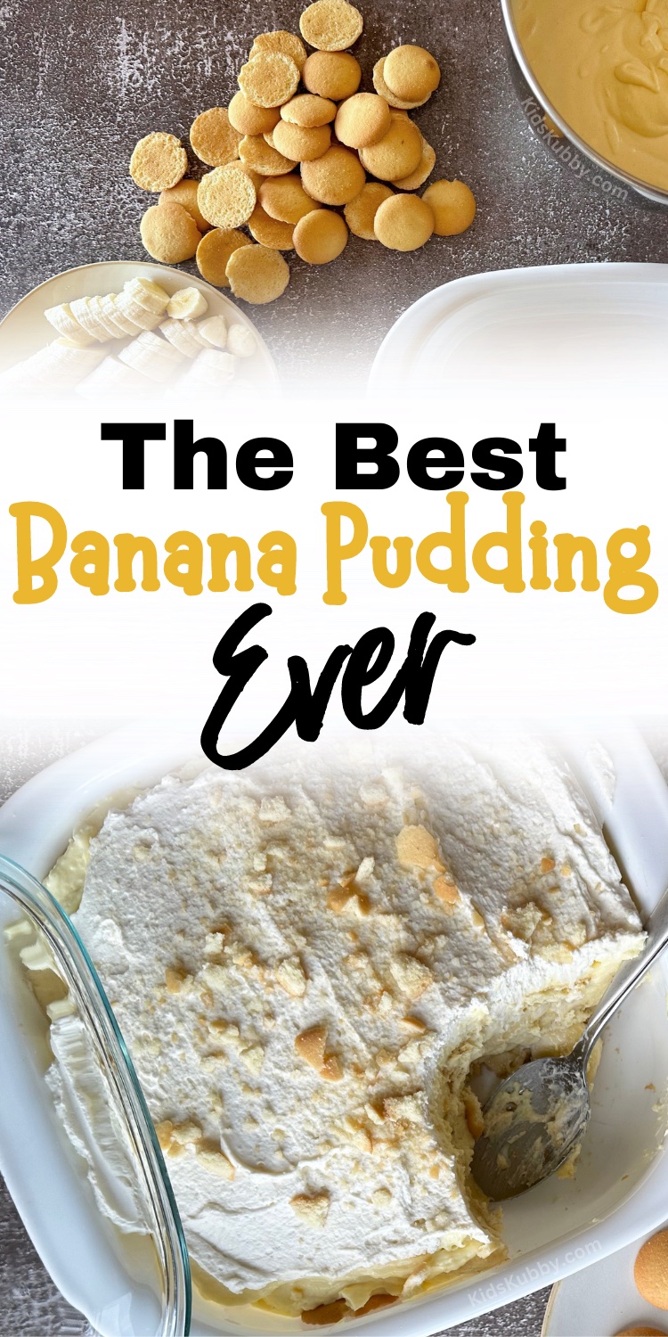 A quick and easy dessert idea that requires no baking! Simply layer nilla wafer cookies, vanilla pudding, sliced bananas and top with whipped cream. This simple no bake dessert takes less than 10 minutes to put together and is oh so delicious! You will surely impress family and friends with this homemade banana pudding. My kids especially love this creamy dessert. Banana pudding is also great for parties or family gatherings. Everyone will be begging for the recipe before the end of the night. 