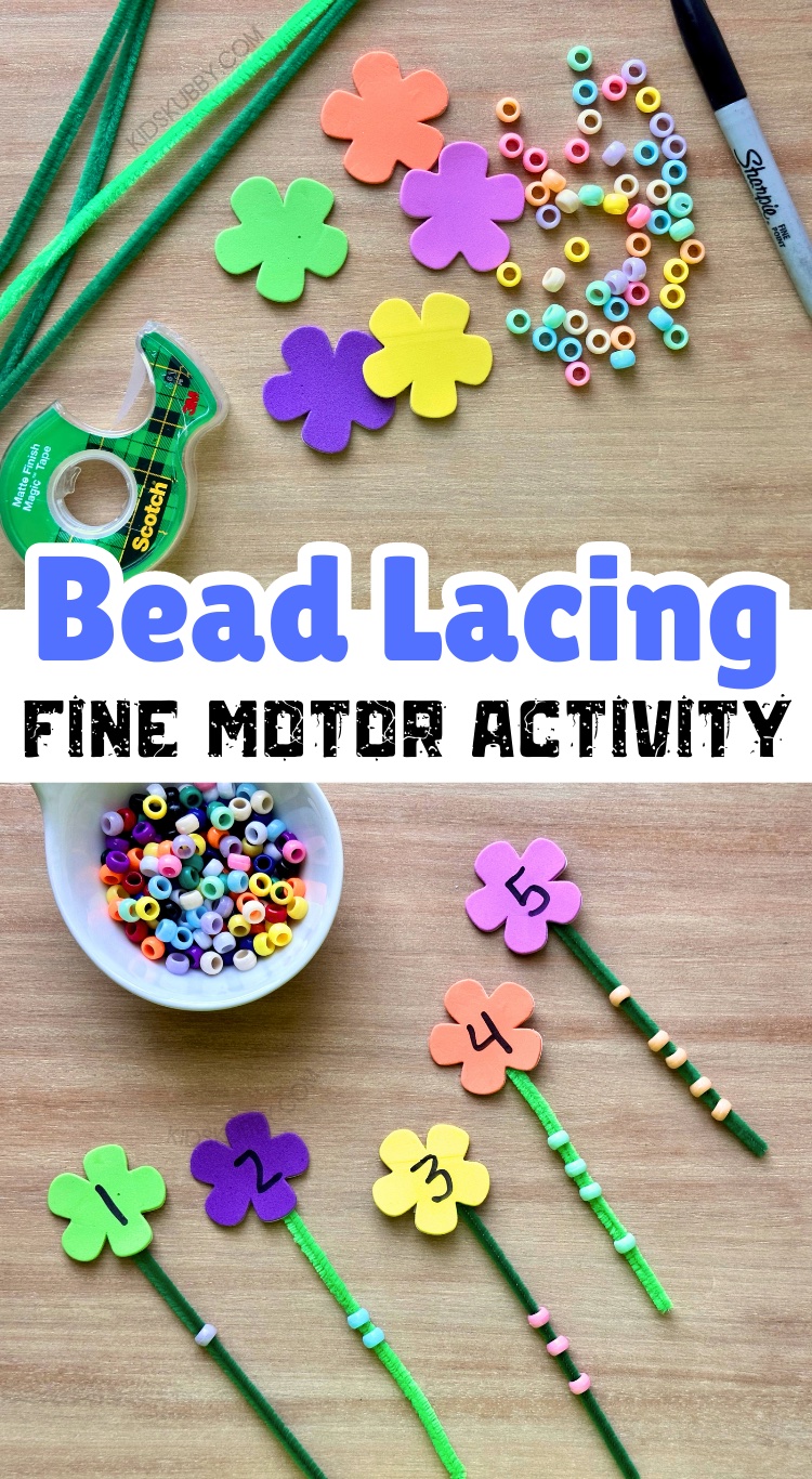 Looking for the perfect way to teach your toddler how to count? Try this fun Flower counting activity from KidsKubby. All you need is a few cheap supplies like foam flowers, pipe cleaners, and pony beads to make the best counting game ever! I love that I can make this fun craft in 5 minutes, and it keeps my kids entertained for a solid 30 minutes. A 5 minute set up for 30 minutes of quiet time, I’ll take it!! 