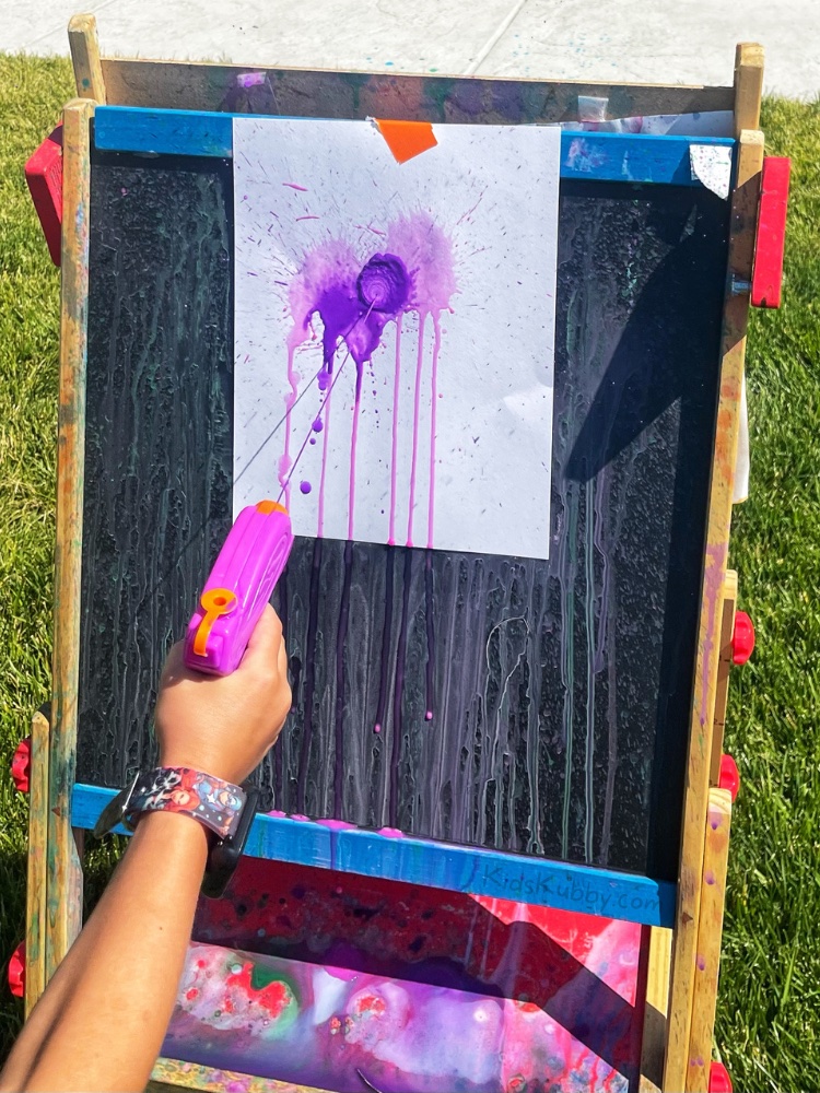 Painting with water guns is an exciting action-packed art project your children will love! Great for all ages!